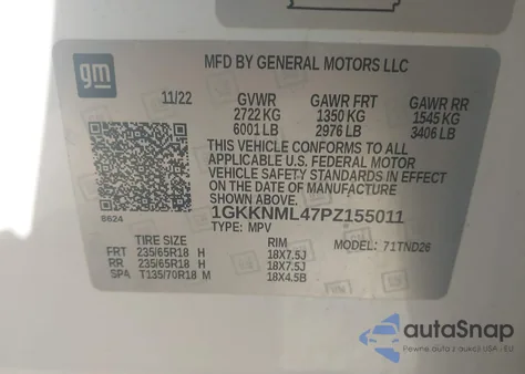 2023 GMC Acadia Fwd Slt z USA, uszkodzony, nr VIN 1GKKNML47PZ155011